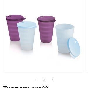 Tupperware Impressions Tumblers, Purple and Light Blue Tumbler Set with Lids